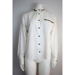 VINTAGE 70s WOMEN'S WHITE LONG SLEEVE BUTTON-UP TOP - TRY 1 - SIZE M